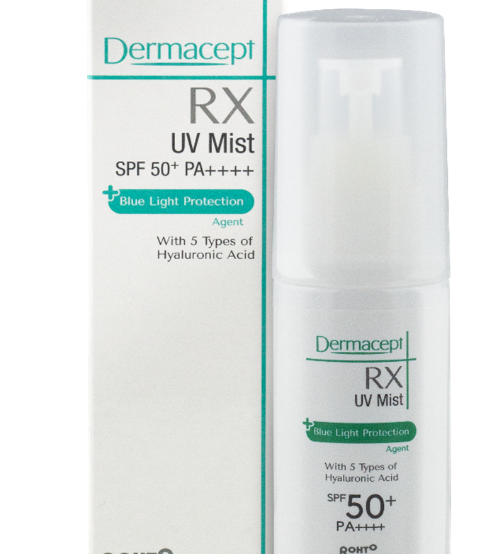 Dermacept RX UV Mist SPF 50+ sunscreen mist bottle with retail box