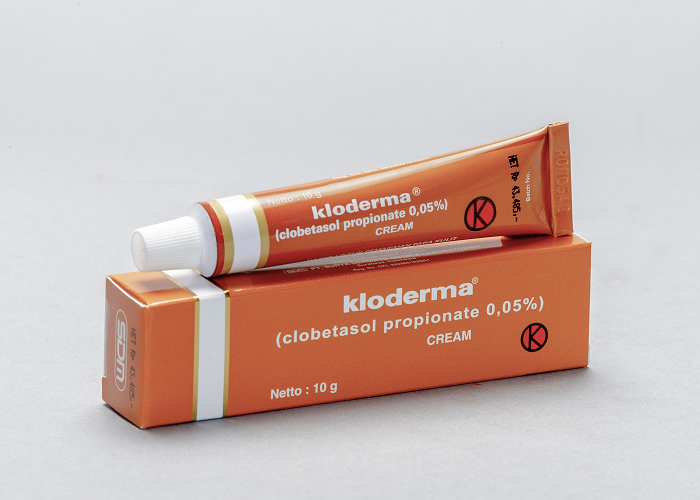 Kloderma clobetasol 0.05% cream tube and 10 g box, white cap and orange label