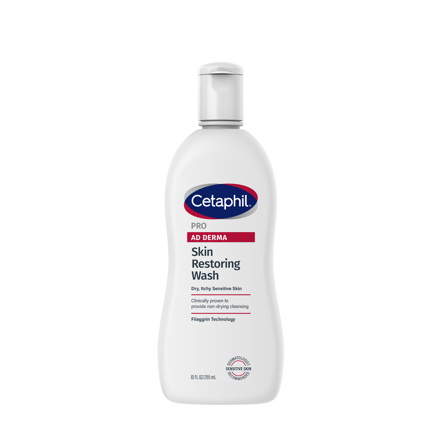 Cetaphil Pro AD Derma Wash gentle skin restoring cleanser bottle, white 295 mL