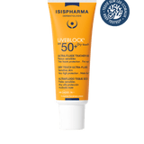 SPF 50+ Drytouch sunscreen tube, 40 ml, white and orange cap and label