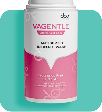 DPE Vegentle antiseptic intimate wash bottle with silver pump, fragrance-free