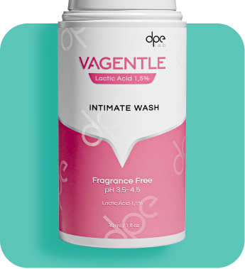 DPE Vagentile intimate wash bottle, fragrance-free, 30 ml, pink and white label