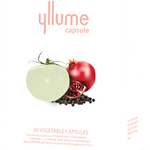 YLLUME capsule supplement box, white package with logo and red fruit/seed illustration