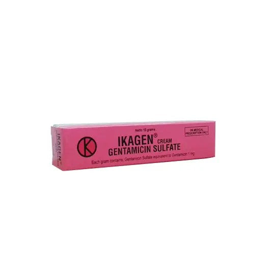 Ikagen gentamicin sulfate cream 10 g tube, pink carton-style packaging