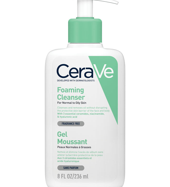 CeraVe Foaming Cleanser bottle with pump, 236 ml, for normal to oily skin