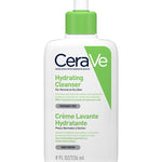 Cerave hydrating cleanser pump bottle, clear label with green accents, 236 ml