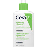 Cerave hydrating cleanser pump bottle, clear label with green accents, 236 ml