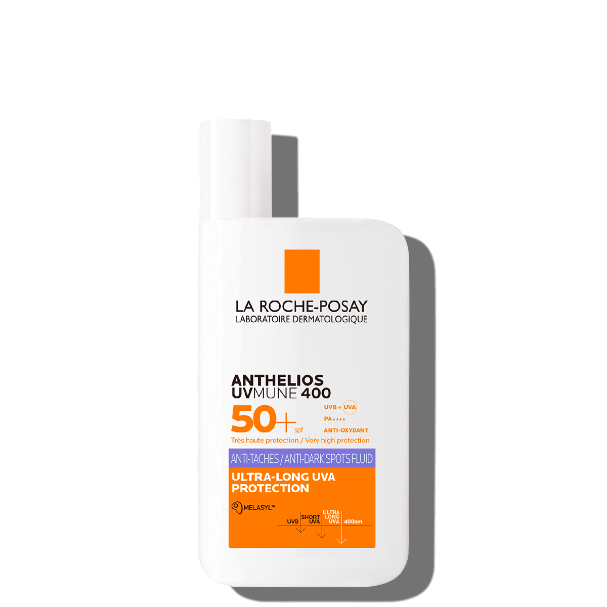 La Roche-Posay Anthelios UV Mune sunscreen bottle, white with orange label and cap