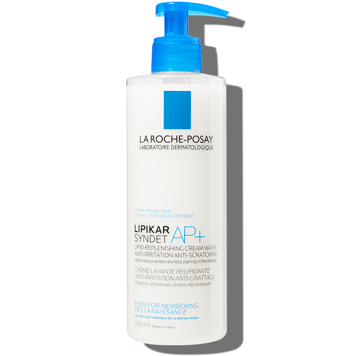 Lipikar Syndet AP+ lipid replenishing cream wash bottle with blue pump, 400 mL