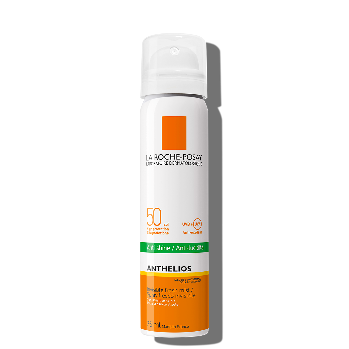 La Roche-Posay Anthelios SPF 50 sunscreen spray bottle, 75 ml