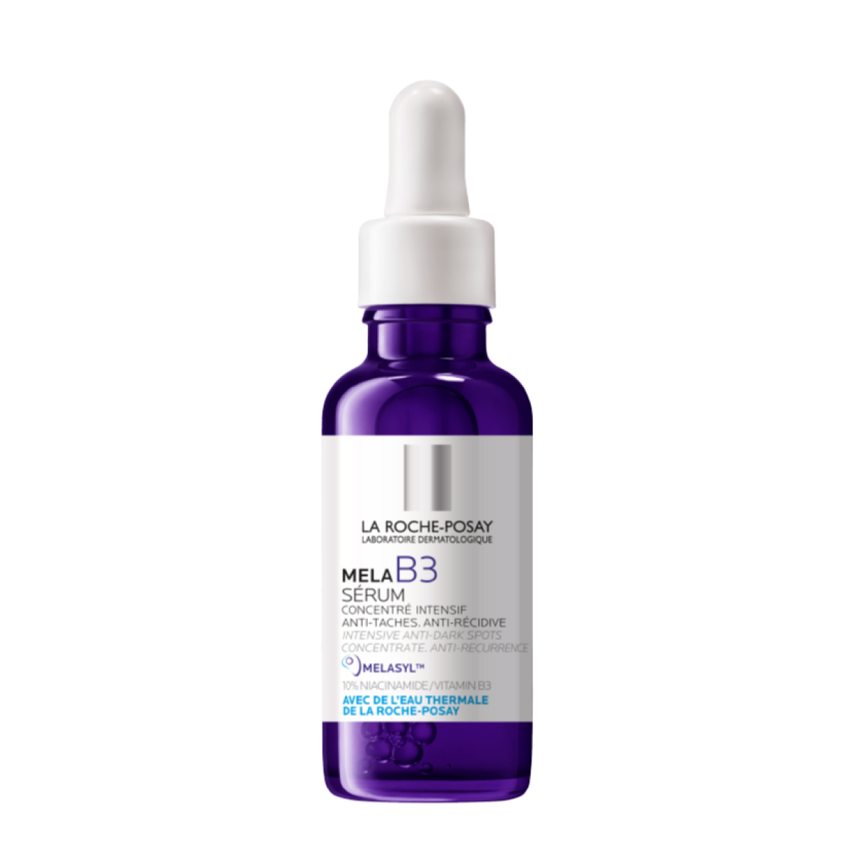 LA ROCHE-POSAY Mela B3 niacinamide serum bottle with white dropper cap