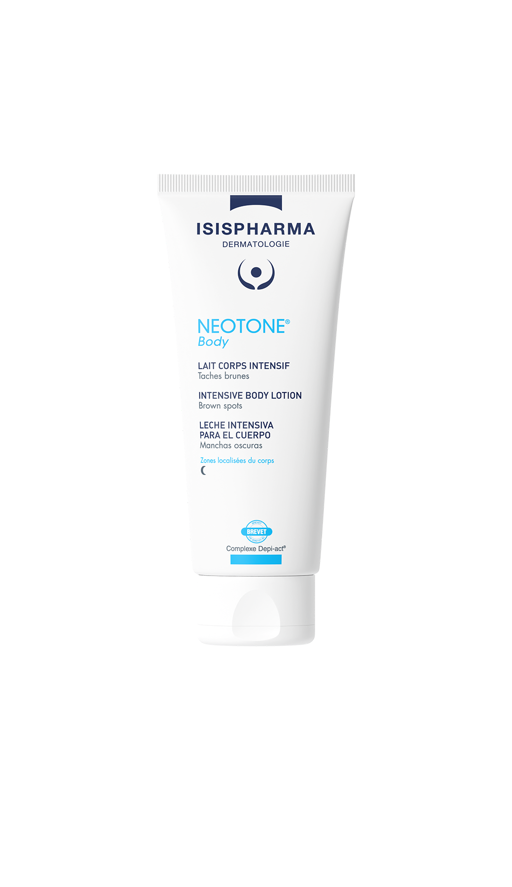 ISIPHARMA Neotone body tube, white squeeze lotion container with blue label, 100 ml