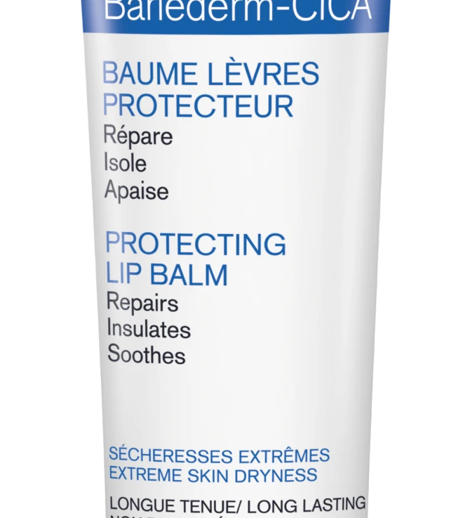 Lip balm tube, Uriage Bariederm-Cica in white squeeze container