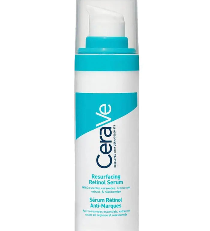 Cerave Resurfacing Retinol Serum 30 mL bottle with teal label and white cap