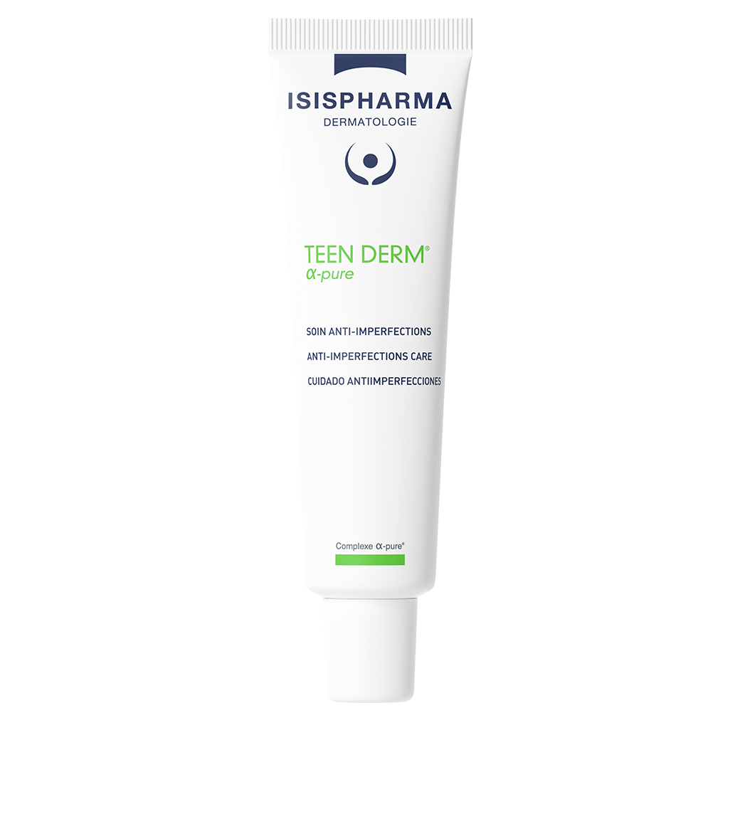Teenderm skincare cream tube, white with blue logo, capless dispensing tip, 40 ml