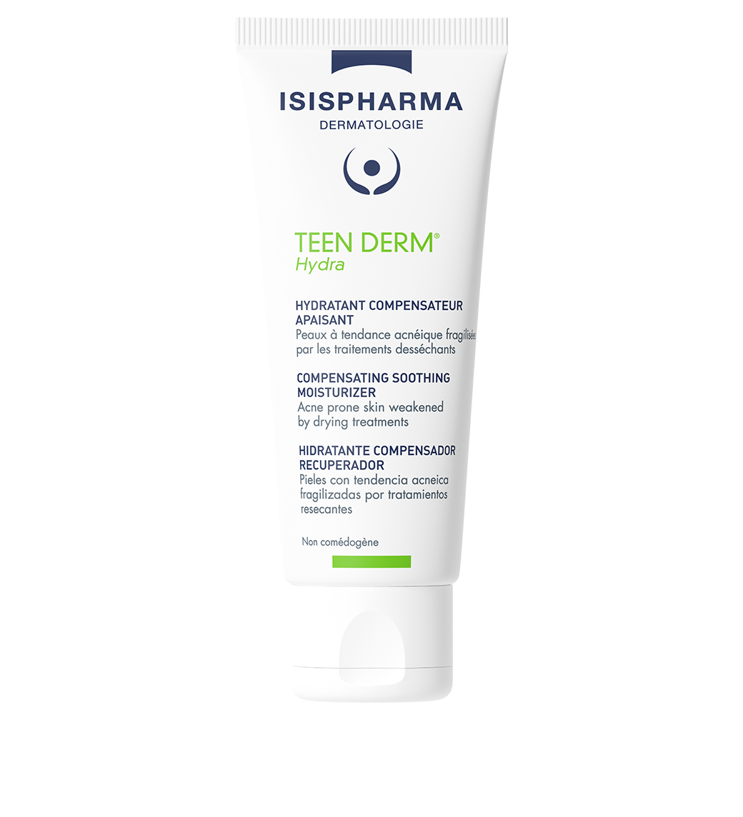 Isispharma Teen Derm Hydra hydrating cream tube, 40 ml, white with green label