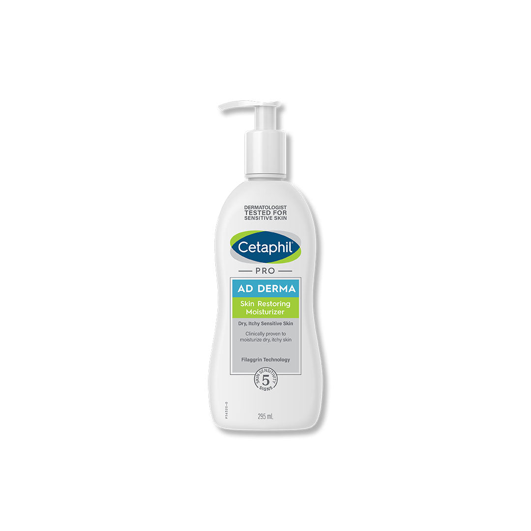 Cetaphil PRO AD Derma skin restoring moisturizer bottle with white pump dispenser